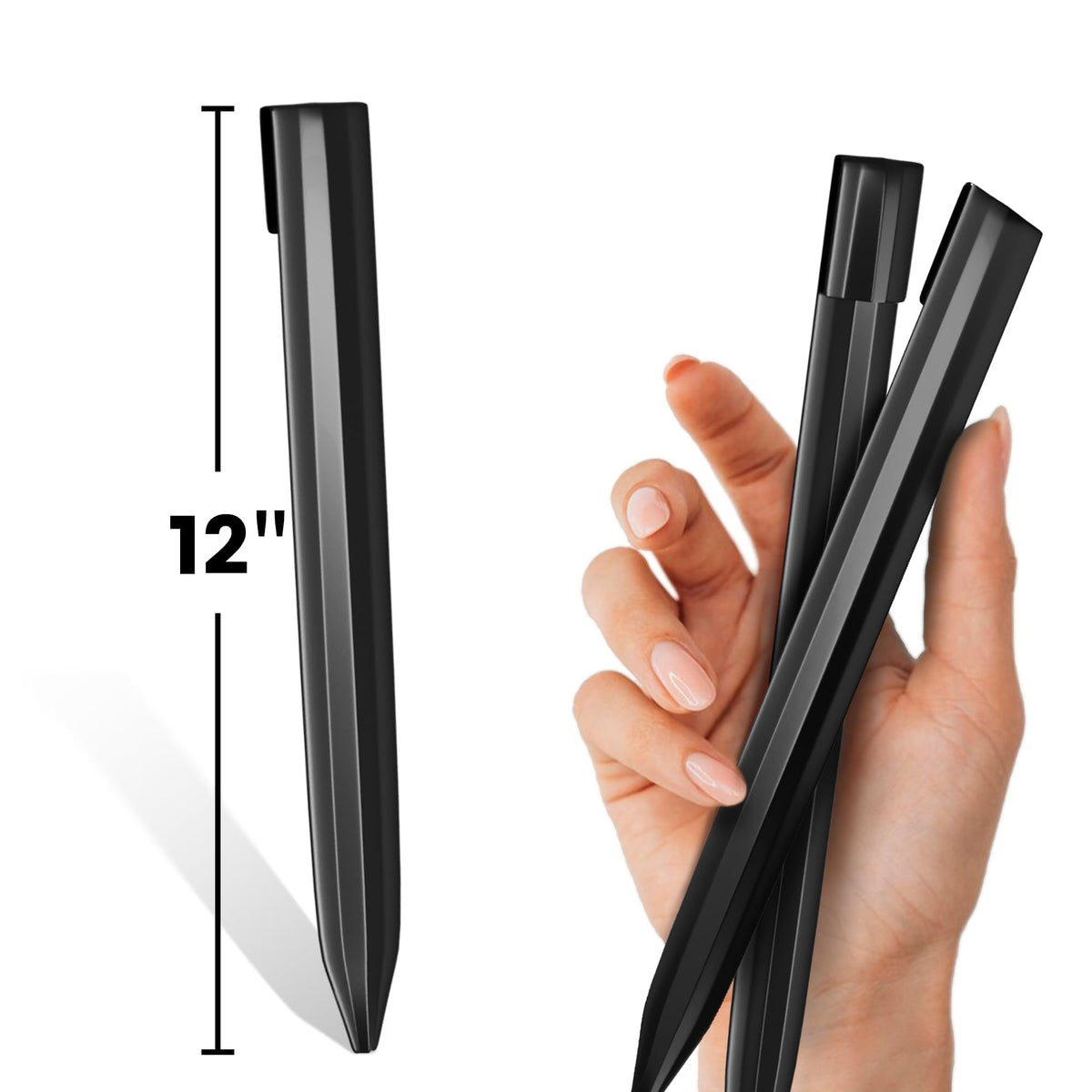 WORTH 26Pcs 12" Metal Landscape Edging Stakes, Black Steel Garden Spikes | Landscaping Edging Stakes, Bender Board Anchoring Spikes for Corrugated Edging