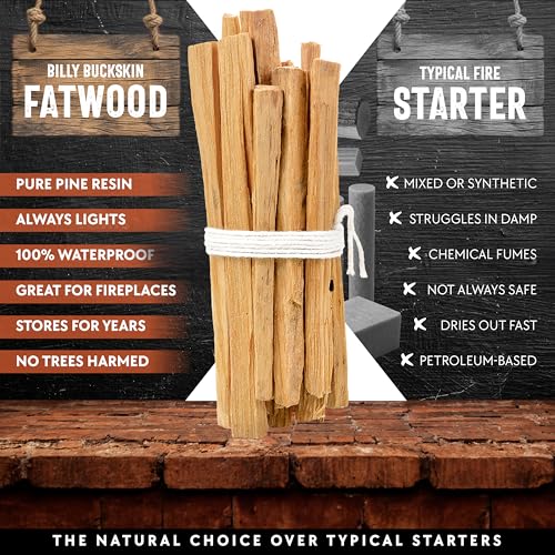 Billy Buckskin 10lb Fatwood Fire Starter Sticks, 100% Natural Firestarter | Lights when wet, For Campfires, Firepit, Fireplaces, BBQ & Wood Stoves, Easy Ignition with Just 2 Sticks, Camping Essentials