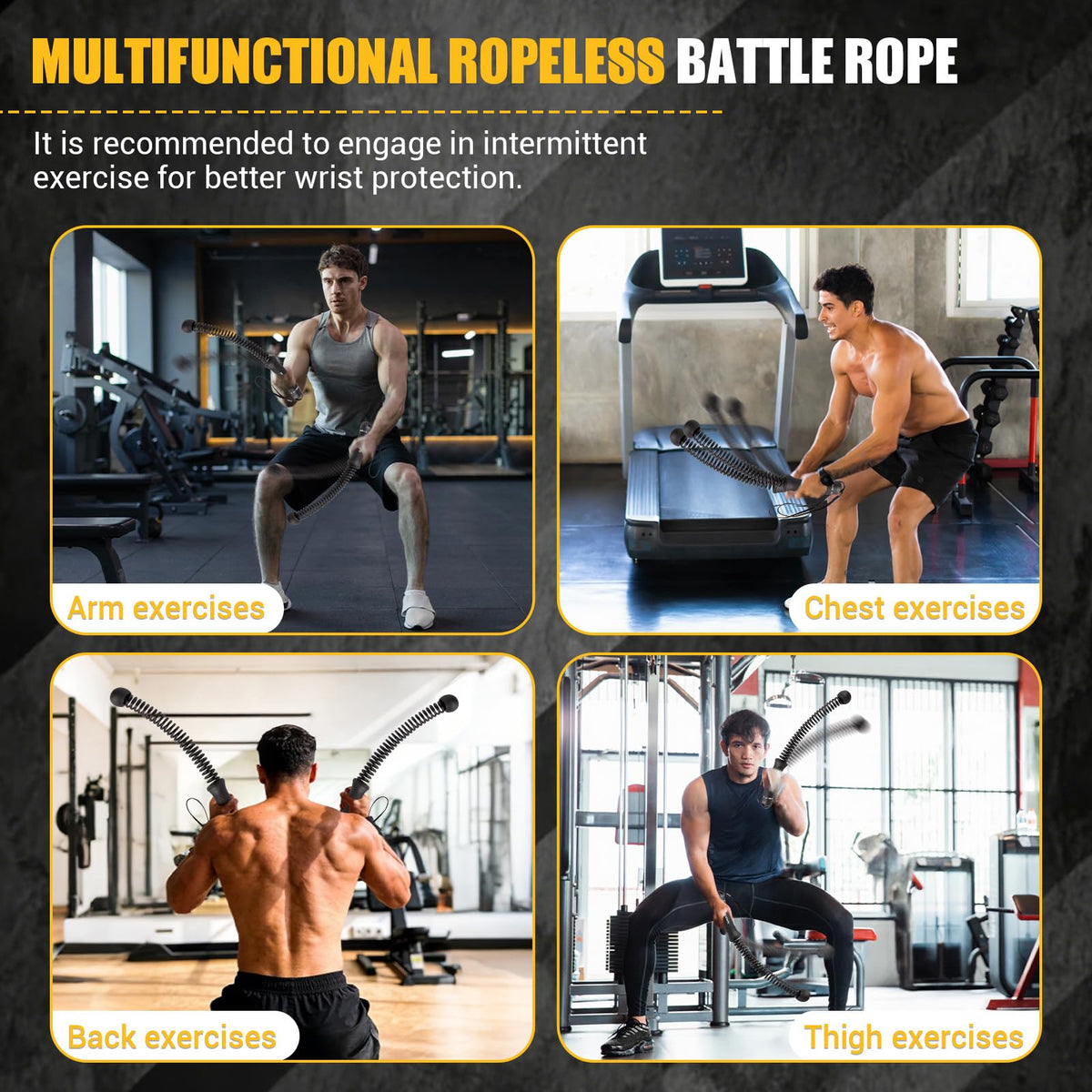 Ropeless Battle Rope for Home Gym, Heavy Duty Portable with Poster | Cordless Battle Ropes with Non-Slip Handle for Wrist Protection, Battle Ropes for HIIT and Low-Impact Aerobic Training