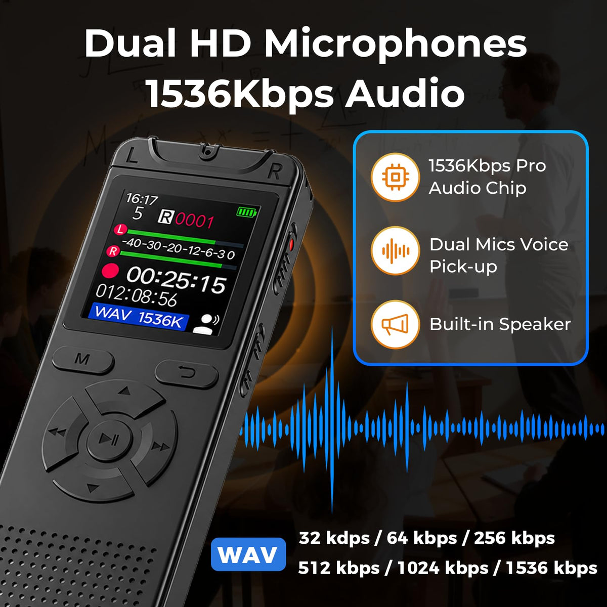 Cappsu Digital Voice Recorder with Playback, 32GB Built-in Memory Storage | Small Size, Voice Activated Recording, 1536Kbps Audio, A-B Repeat, Device Portable Mini for Lectures, Meetings, Interview etc