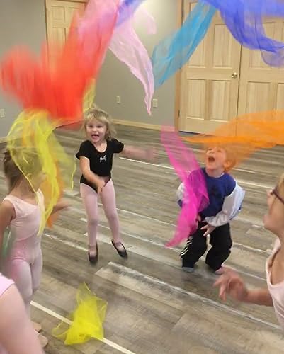 Lolakee Juggling Scarves, 12 PCS Dance Scarves for Kids Play Silk Scarve for Toddlers Children Movement Music Scarf Magic Tricks Performance Props Accessories Rhythm Band Scarfs 12colors 24 inches