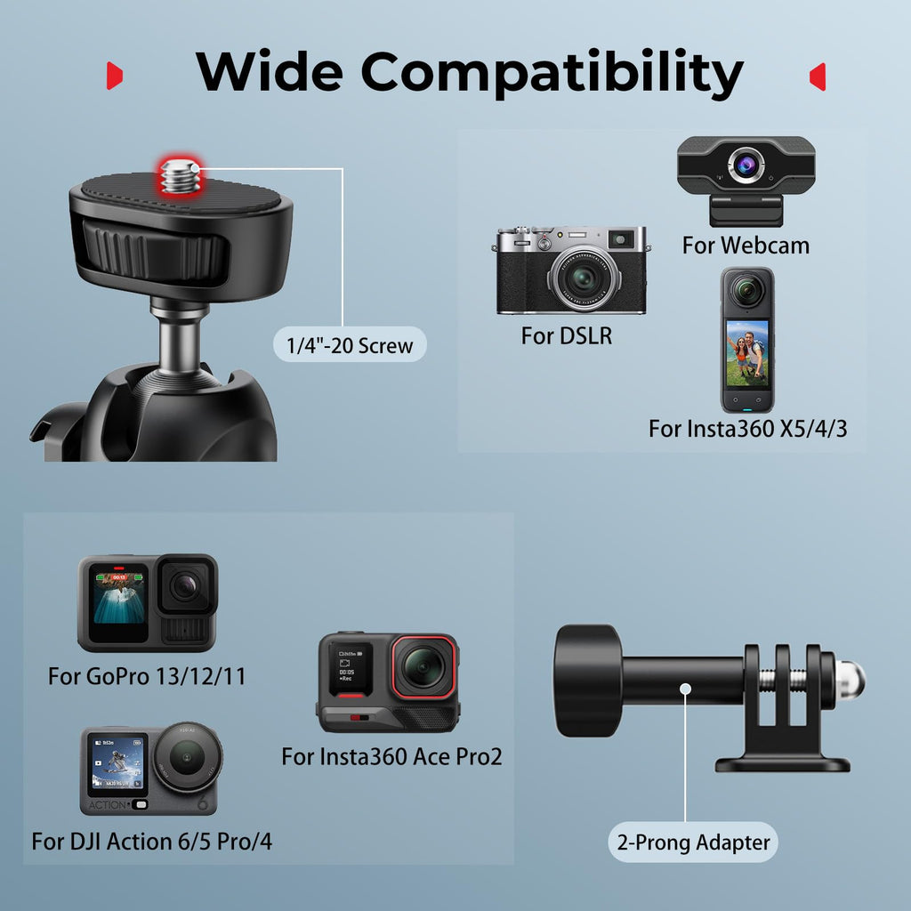 SMALLRIG Small Camera Tripod Selfie Stick, Extendable 8"-15" Mini Tripod | Carabiner with Mantis Hook, 360° Ball Head, Cold Shoe Mount, 1/4"-20 Screw for DSLR, Adapter for DJI, for GoPro - 5285