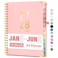 Forvencer Planner 2027-2028, 18 Month Calendar Planner, Jan 2027-June 2028 | 8.5"x11", Weekly and Monthly, Daily Agenda Book with Tab, Spiral Journal Organizer for Office Home Teacher School, A4, Pink