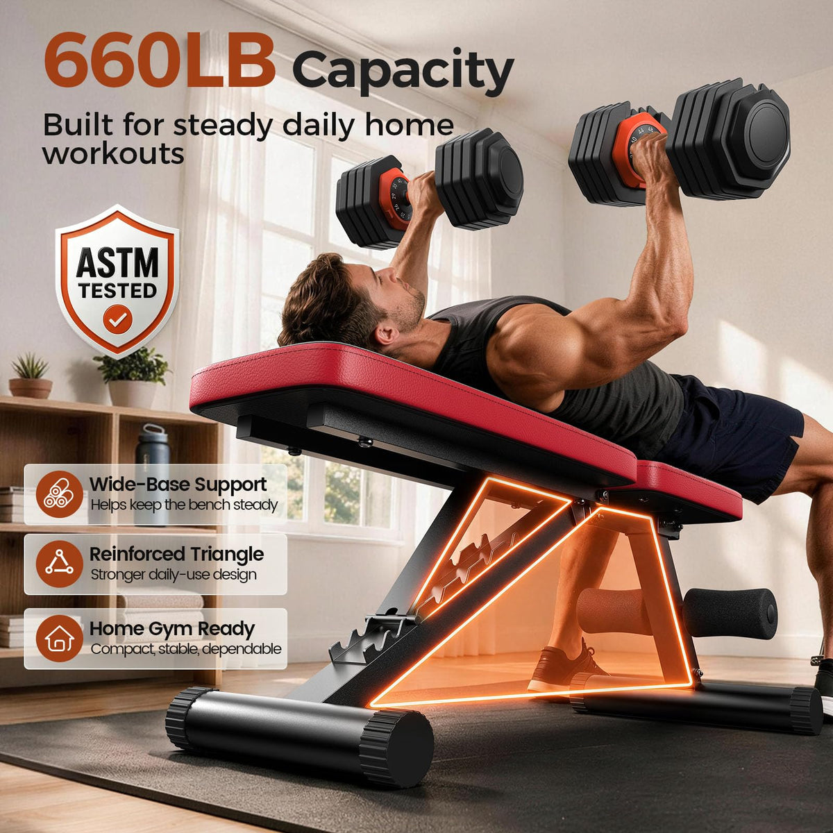 NICEPEOPLE Adjustable Weight Bench for Home Gym, 660LBS Capacity Workout Bench with 8 Backrests for Chest Shoulders Arms, Compact and Foldable Strength Bench for Small Space Apartment Room