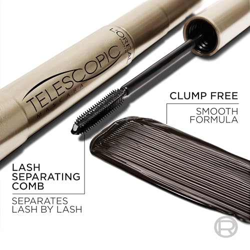 L’Oreal Paris Original Telescopic Mascara, Lengthening, Blackest Black | Extreme Lengthening Mascara For Lash By Lash Separation, Clump-Free, Smooth Formula, Up to 24HR Wear