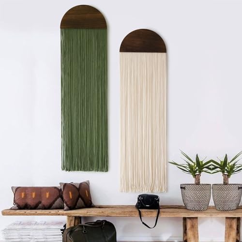 2Pcs Macrame Wall Hanging Boho Decor yarn Handmade Round Tassel 13.7"W*51"L | Bohemian Home Style, Nursery Apartment Office Accent, Premium Cotton Rope, Artisan Handmade Texture, Warm Interior Touch