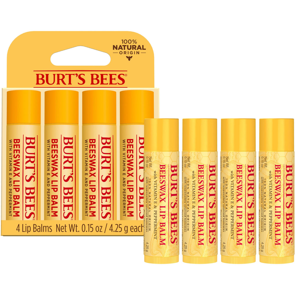 Burt's Bees 100% Natural Moisturizing Lip Balm (Original Beeswax) | Lip Moisturizer with Beeswax, Tint-Free, 100 Percent Natural Origin Conditioning Treatment, Easy to Take Anywhere