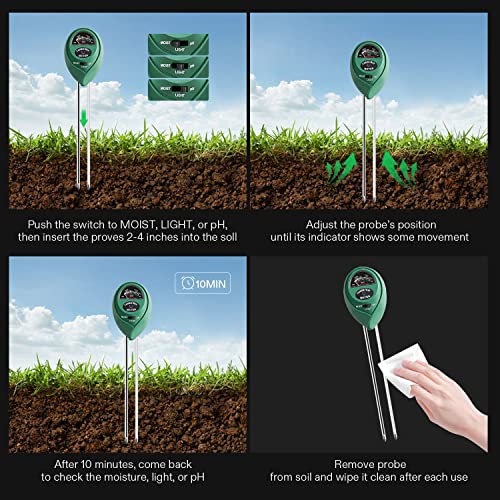 VIVOSUN Plant Soil Moisture Meter, 3-in-1 pH Tester, Indoor & Outdoor Use | Battery-Free; 3-in-1 Plant pH Tester; Home, Garden, Lawn, Farm; Promote Plants Healthy Growth