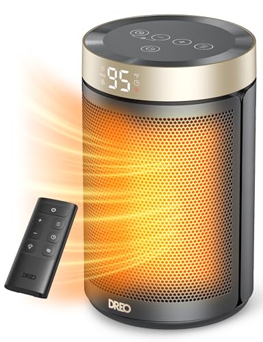 DREO Space Heater, Portable Electric Heaters for Indoor Use with Thermostat | 2026 Upgraded, 34dB Quiet, 12H Timer, 5 Mode, Remote, 1500W PTC Ceramic Fast Safety Heat for Office Bedroom Home, Gold
