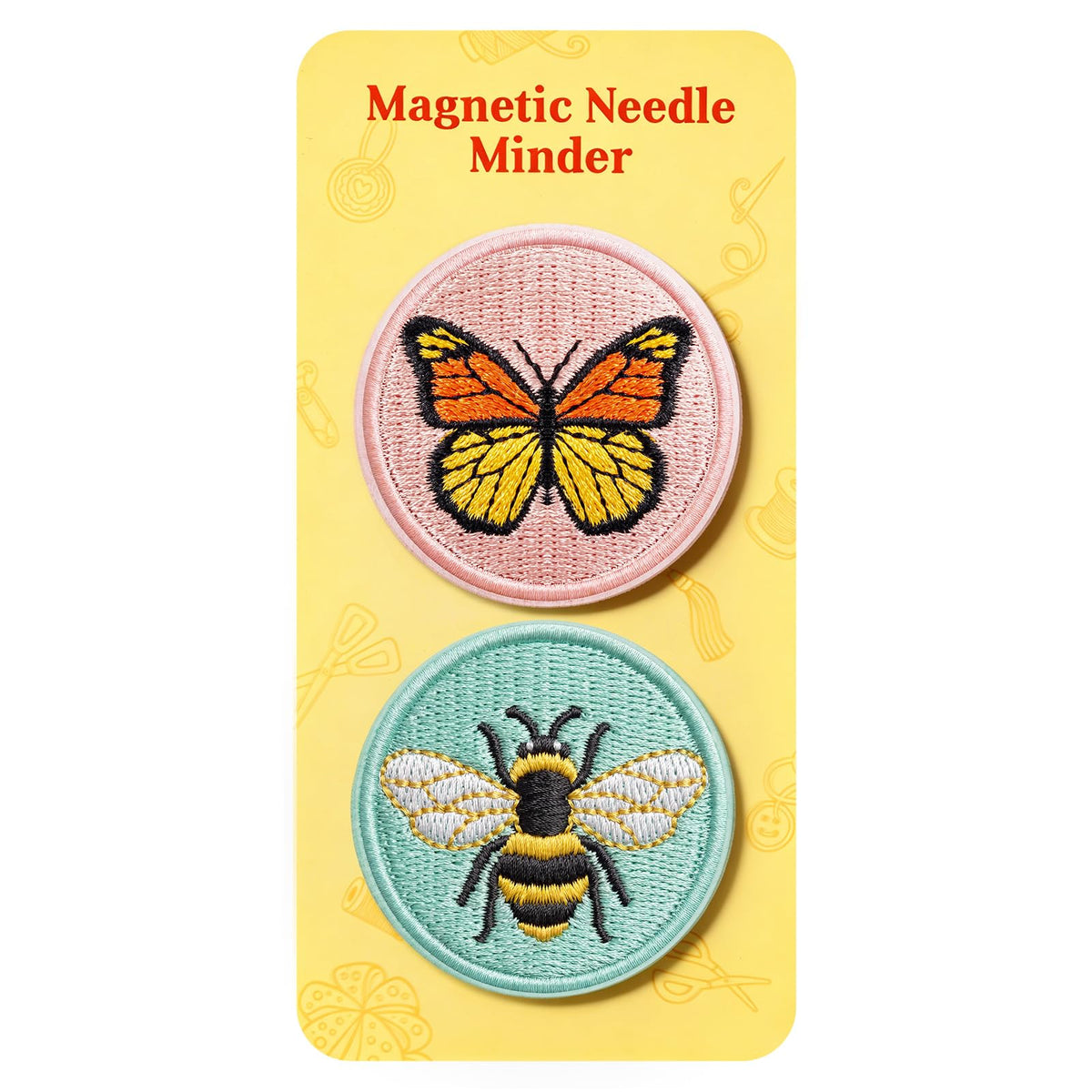 DELLAN 2-Pack Magnetic Needle Minder for Cross Stitch & Embroidery | Magnet keeper for cross stitch, embroidery, quilting & needlepoint Cute bee & butterfly sewing craft gifts
