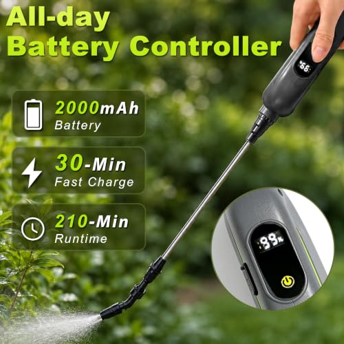 2 Gallon Battery Powered Sprayer, Covers 4,500 Sq Ft per Tank | Electric Sprayer with 3 Interchangeable Nozzles, Handle with Digital Battery Display, for Lawn, Garden & Outdoor Cleaning