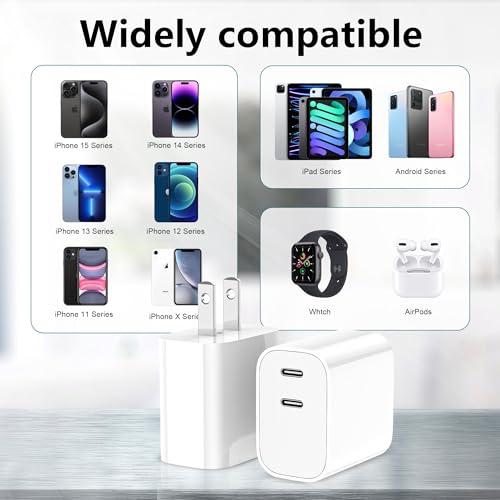 USB C Charger Block 3 Pack, Dual Port 20W Fast Wall Plug | 20W PD fast charging USB C block for iPhone 17 16 15 14 13 12 11, iPad Pro, iPad Air, AirPods and Apple Watch. (White)