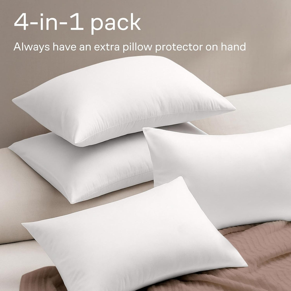 Ultra Soft Pillow Protectors with Zipper - Standard Size - Set of 4 - White | 100% Protection Against Stains, Dust & Dirt, Breathable Pillow Covers, Machine Washable
