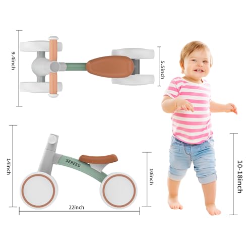 SEREED Baby Balance Bike for 1 Year Old Boy Girl, First Birthday Gift Toy | 12-24 Months Toddler Bike, First Learning Ride on Toys, 4 Silent Wheels Indoor Outdoor Baby Walker, Green