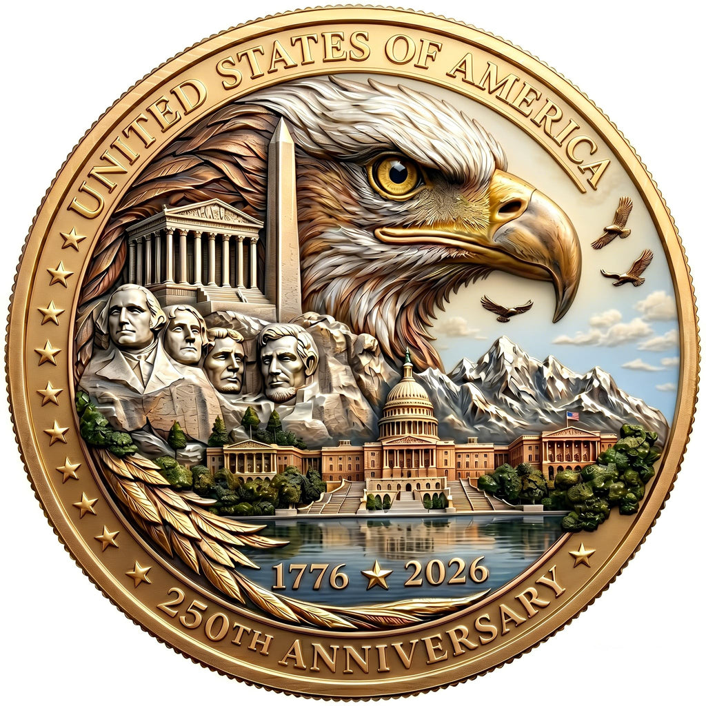 USA 250th Anniversary Commemorative Coin - American Eagle & Patriotic Symbols Collectible - America 250 Merchandise for Celebration & Gifting (1776-2026) (250th-Presidents-eagle)