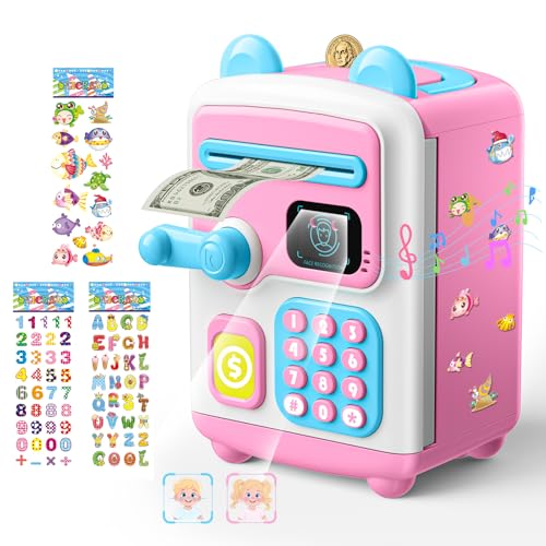 【Upgraded】 Piggy Bank, Face ID Password Unlocking Electronic Kids Bank ATM Security Unlocking Cash Coin Bank Toys Gifts for Kids, Coin Bank for 3 4 5 6 7 8 9 10 11 12 Year Old Girls Boys