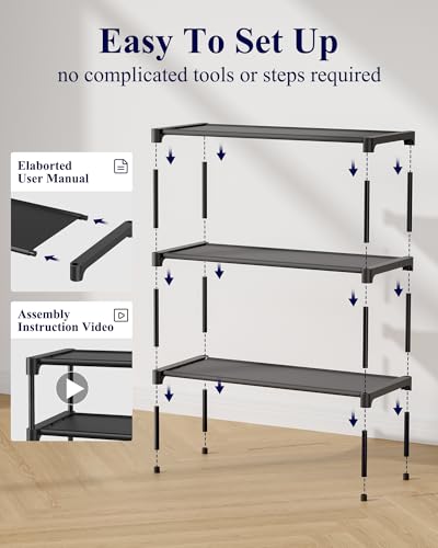 Kitsure Shoe Rack - Non-Woven Shoe Rack Shelf, 27.5" Wide - 3 Tier, Black