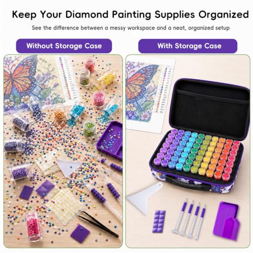 ZORETCO Diamond Painting Storage Case, 60 Slots Diamond Art Kits for Adults | Portable Bead Organizer Box, Diamond Art Supplies Storage for Rhinestones, Gem, Diamond Painting Accessories and Tools