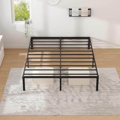 NEW JETO Metal Bed Frame,Queen Size Bed Frame with Storage Space,14 Inch | Heavy Duty Sturdy Mattress Foundation,Easy Assembly,No Box Spring Needed, Black