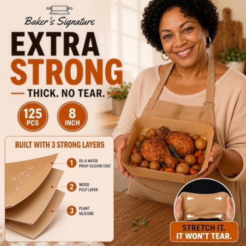 Air Fryer Liners Disposable, Unbleached Parchment Paper Baking Liners | Non-Stick, Oil-Proof, Fits 5-8 Qt Baskets, Heat Safe to 450F, BPA-Free & PFAS-Free for Ninja, Cosori, Instant Pot