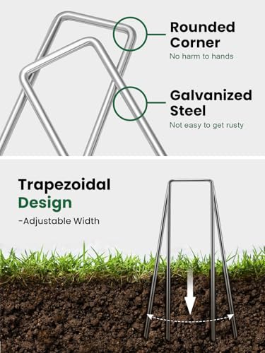 GROWNEER 100 Pack Landscape Staples 6 inch Galvanized Steel Garden Stakes | 11 Gauge Ground Stakes for Weed Barrier Fabric, Artificial Turf, Sod, Drip Irrigation Tubing, Stable U Shape Yard Staples