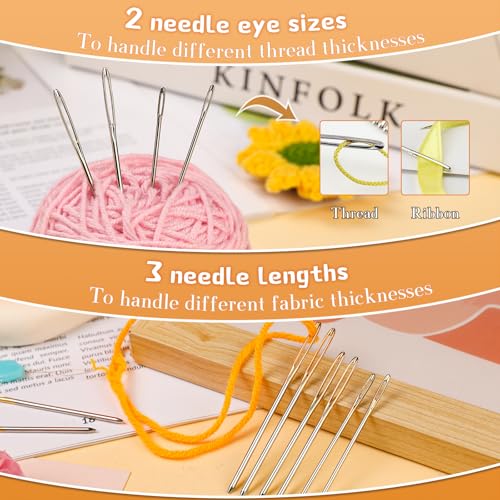 TLKKUE 12 Pcs/3 Sizes Large-Eye Blunt Needles, Steel Yarn Needle Silver | Tapestry Needle with Needle Threader for Sewing Crochet Knitting Embroidery (Silver 2.08in/2.36in/2.76in)