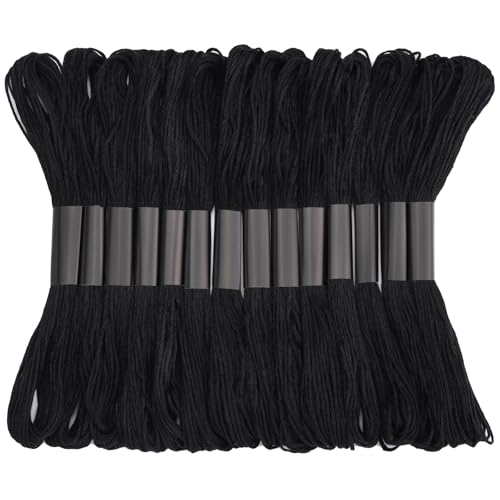 14 Skeins Embroidery Floss, Black Embroidery Thread, Friendship Bracelet String, Cross Stitch for DIY Making