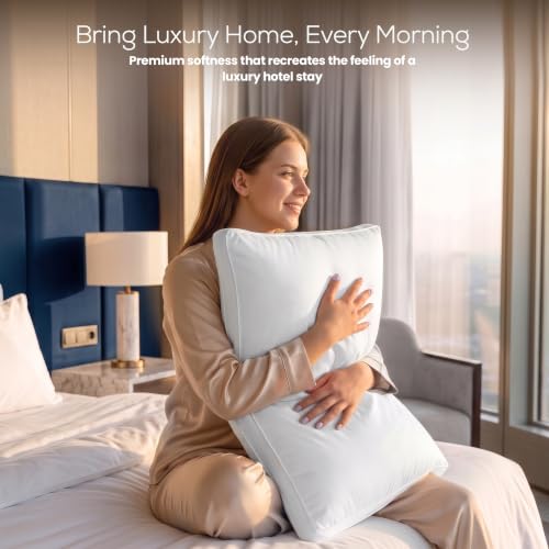 Utopia Bedding Gusset Bed Pillow, Hotel Pillows Queen Size Set of 2, White | Cotton Blended Down alternative pillows for sleeping, soft fluffy cooling comfort for Back, side & stomach sleepers, 2 pack
