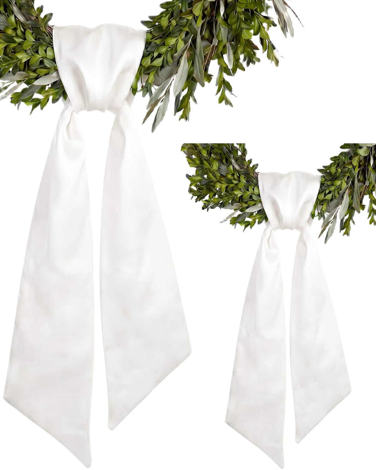 Kutyndrix 2 Pack White Wreath Sash for Front Door, Blank Linen-Look Wreath Sashes for Embroidery Monogram, DIY Farmhouse Wedding Door Decor, 5.12 x 54 Inch
