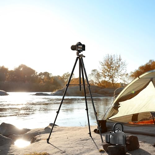 Auleda 60″ Camera Tripod Lightweight Travel Stand for Canon Nikon Phone | with Wireless Remote Phone Holder and Bag Max Load 6.6 LB Black