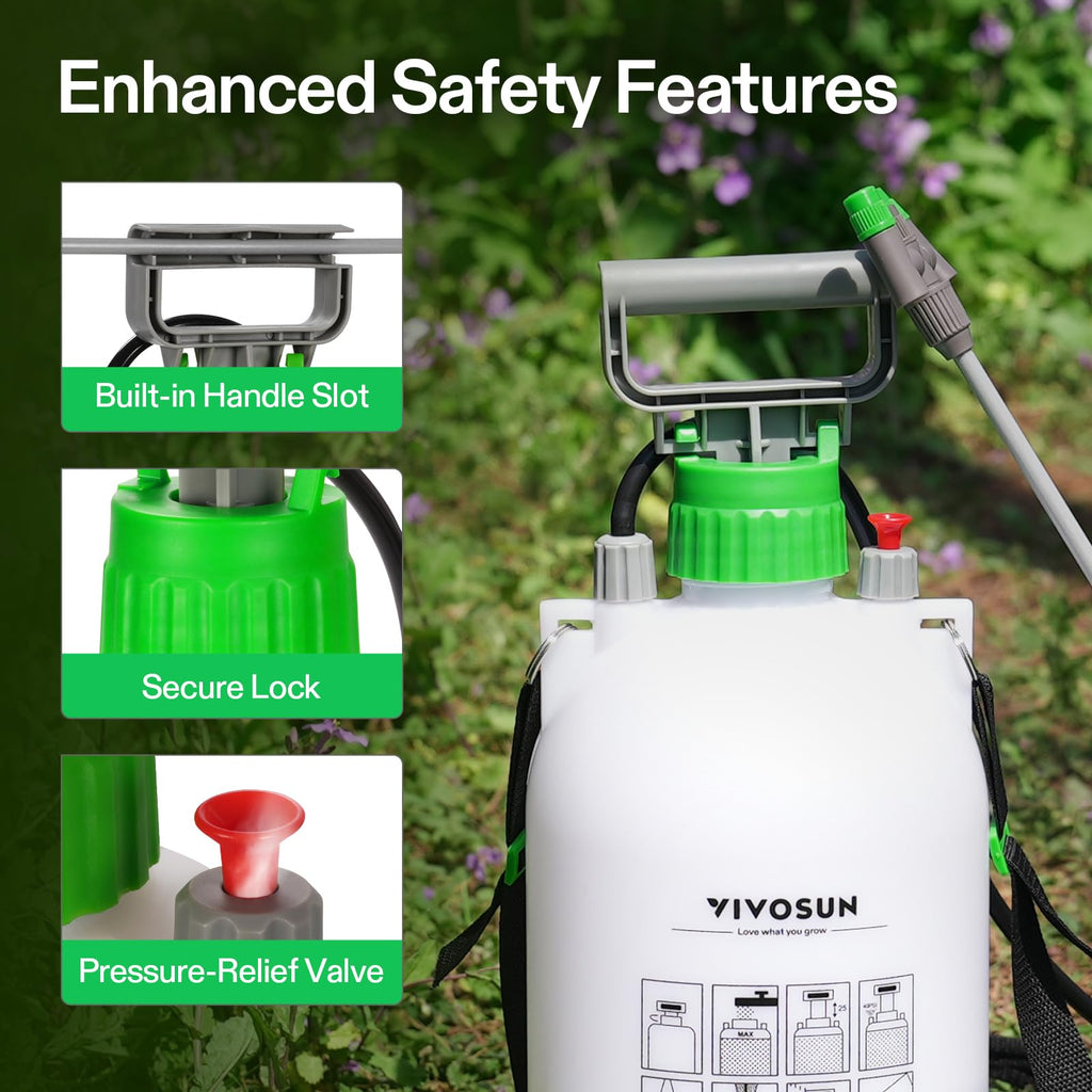 VIVOSUN 1 Gal/4L Pump Sprayer, Garden Water Sprayer | for Plants, Weeds & Lawn Care, with 3 Nozzles, 50'' Long Hose & Pressure Relief Valve