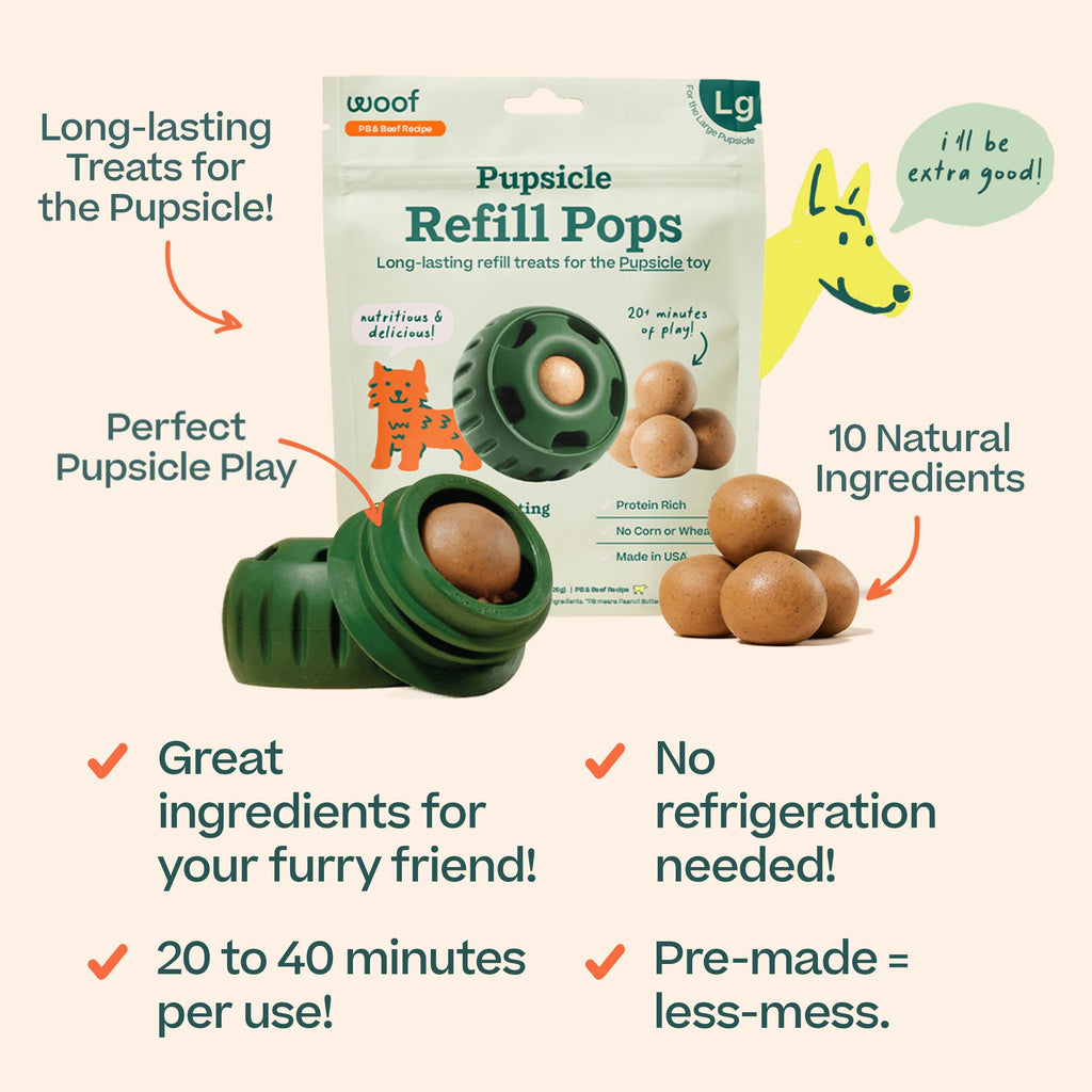 WOOF Pupsicle Peanut Butter & Beef Refill Pops Dog Treats, Large, 7 Count | For large Pupsicles, peanut butter & beef flavor, long-lasting treats, pre-made Pops, wholesome ingredients, shelf stable