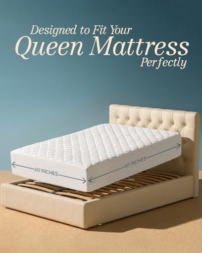 Queen Mattress Pad, Quilted Mattress Protector Topper fits 16" Deep Pocket | White, Soft Breathable Fitted Mattress Cover, Noiseless, Machine Washable for Home & Hotels by Utopia Bedding