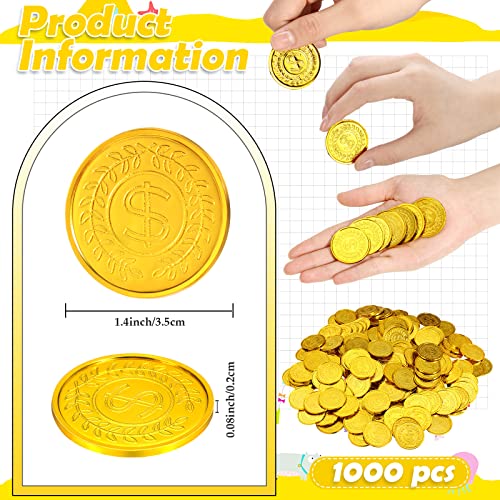 Hanaive 1000 Pcs Pirate Gold Coins Plastic Treasure Play Toy Coins | Fake St. Patricks Doubloon for Pirate Party Favors Supplies Treasure Hunt Game Teachers Classroom Reward