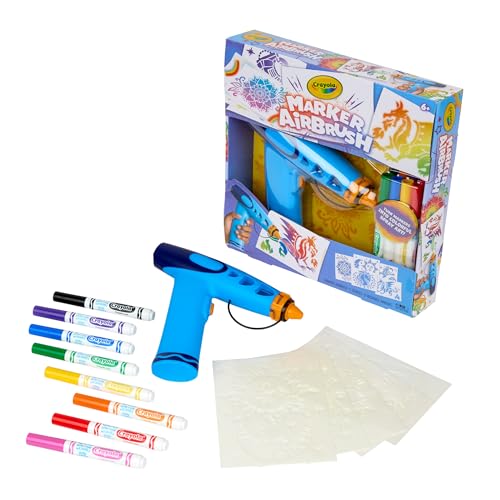 Crayola Marker Airbrush Spray Art Kit, 8 Washable Markers, 5 Stencils | Arts & Crafts Toys for Kids, Birthday, Holiday Gifts for Girls & Boys 6+, Battery-Powered Sprayer Kids Activities