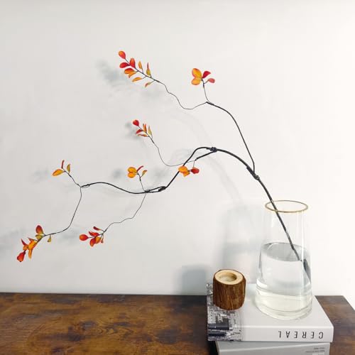 4 Pcs Fall Stems Artificial Ficus Branches Faux Eucalyptus Stems Fall Decor | 47.2 Inch Fake Leaves Fall Decorations for Home, Autumn Table Decor Fall Branches for Vase Filler Centerpieces