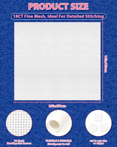 FIVEIZERO 18 Mesh Needlepoint Canvas, 20"x18" Blank Canvas Embroidery | 100% cotton canvas, Fine Blank Needlepoint Mesh for Embroidery, Cross Stitch and DIY Needlepoint Projects