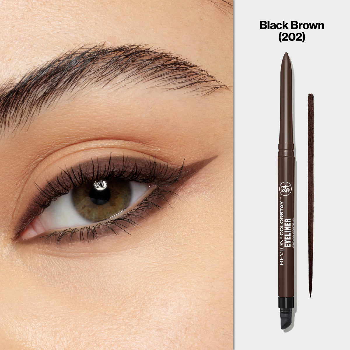Revlon ColorStay Pencil Waterproof Eyeliner, 202 Black Brown, 0.01 oz | Waterproof pencil eyeliner with built-in sharpener. Smudge-proof, long-lasting, intense matte color.
