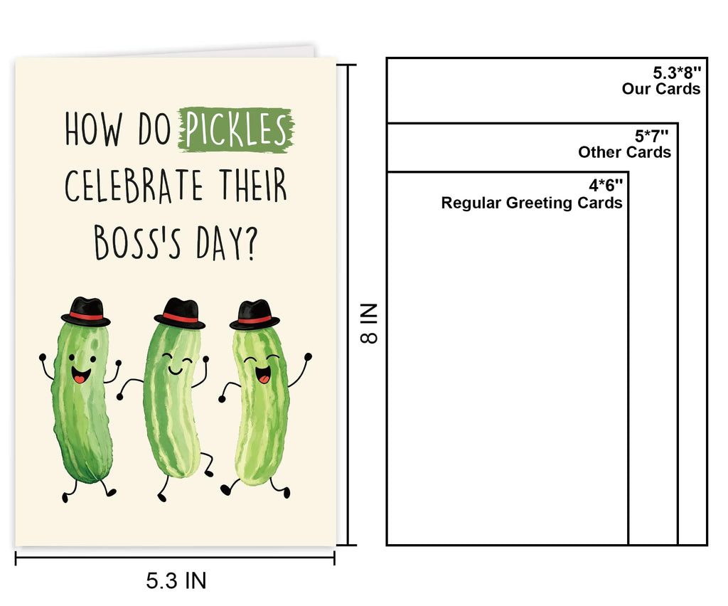 Funny Pickle Pun Boss's Day Card for Boss,Boss's Day Card Gift for Him Her. | Cute Pickle Boss Day Card, Humorous Workplace Joke Card for Boss with Golden Envelope