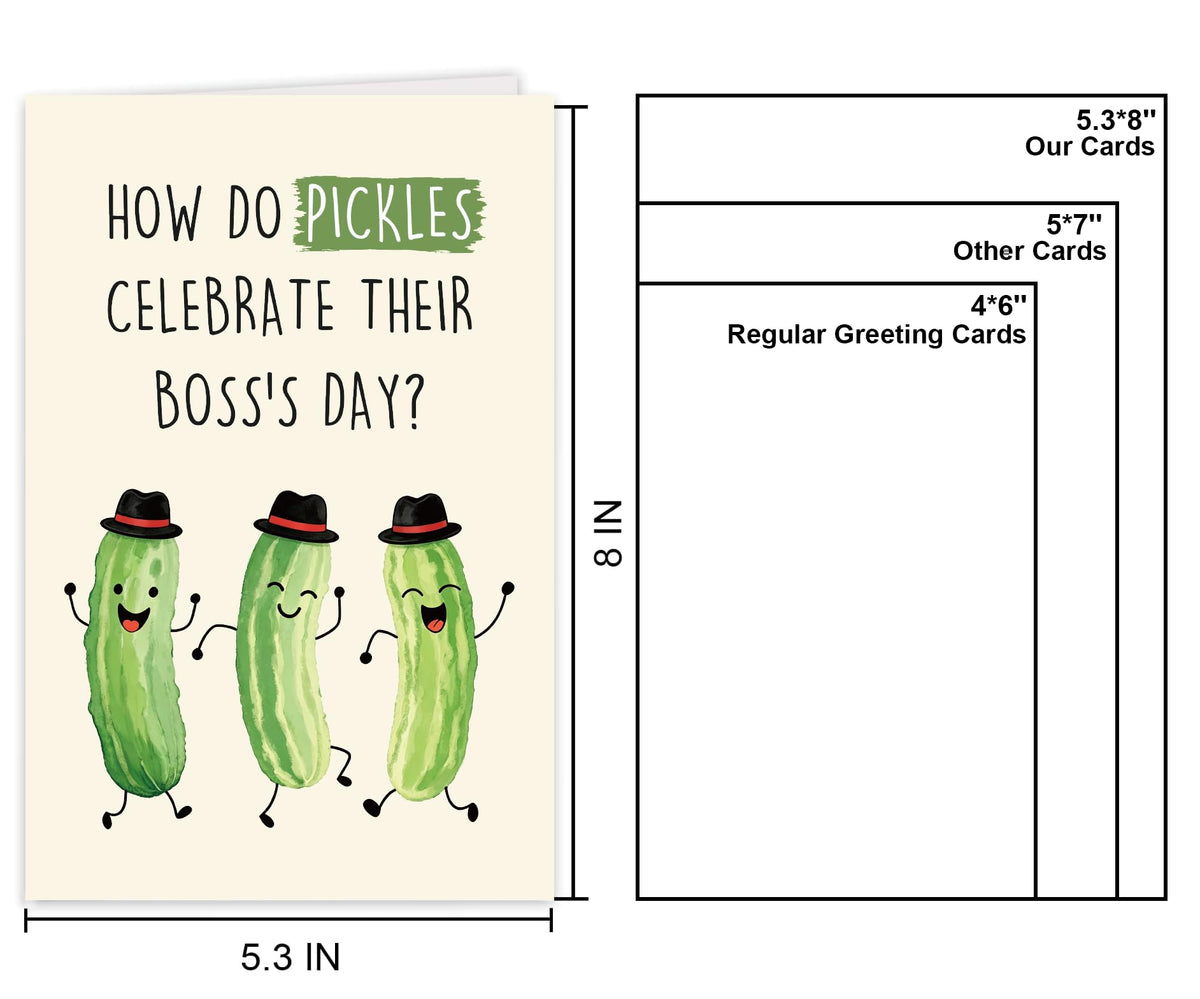 Funny Pickle Pun Boss's Day Card for Boss,Boss's Day Card Gift for Him Her. | Cute Pickle Boss Day Card, Humorous Workplace Joke Card for Boss with Golden Envelope