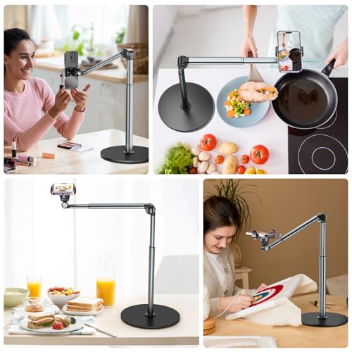 Mionondi Overhead Phone Mount for Video Recording | Aluminum Overhead Tripod for iPhone, Desk Phone Camera Stand for Cooking, Nail Techs, Filming, Live Streaming