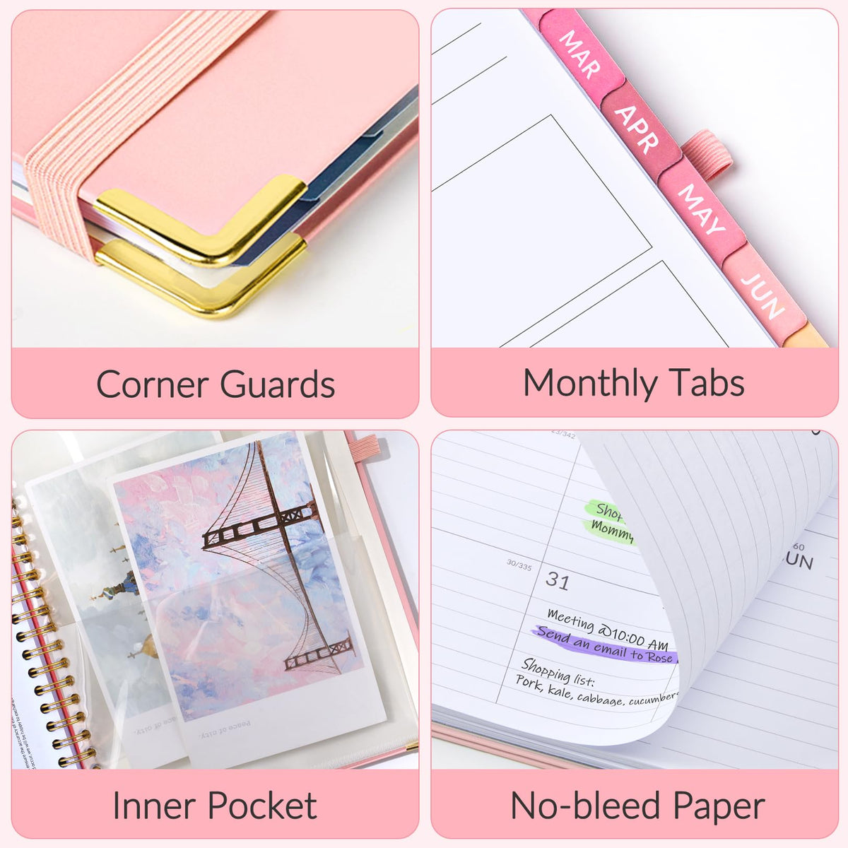 Forvencer Planner 2027-2028, 18 Month Calendar Planner, Jan 2027-June 2028 | 8.5"x11", Weekly and Monthly, Daily Agenda Book with Tab, Spiral Journal Organizer for Office Home Teacher School, A4, Pink