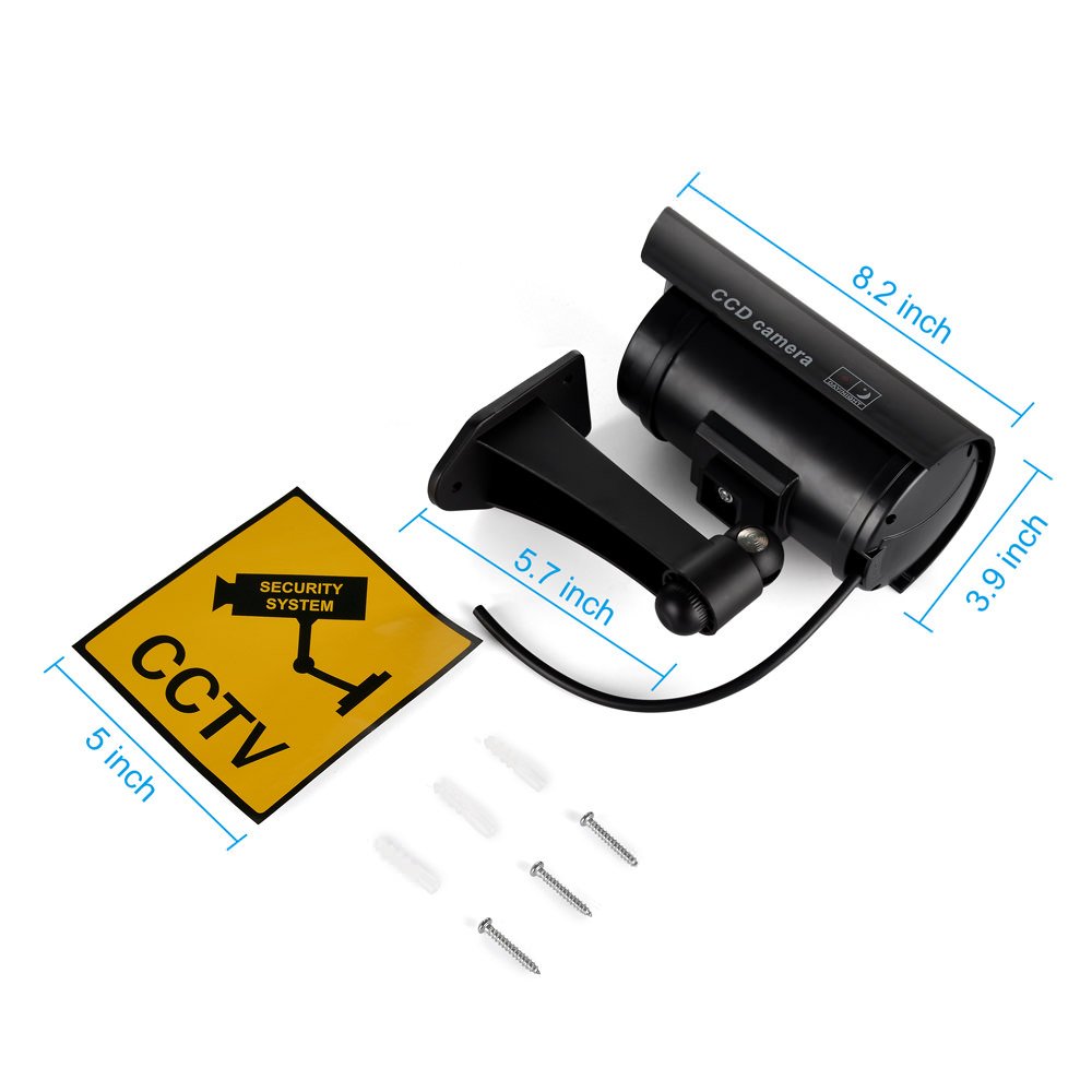 F FINDERS&CO Outdoor Fake Security Camera, Dummy CCTV Surveillance System with Realistic Red Flashing Lights and Warning Sticker (4, Black)