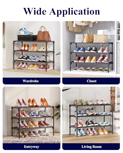 Kitsure Shoe Rack - Non-Woven Shoe Rack Shelf, 27.5" Wide - 3 Tier, Black