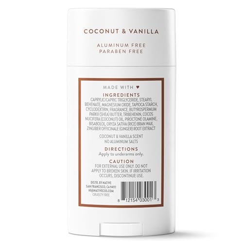 Native Deodorant Contains Naturally Derived Ingredients, 72 Hour Odor Control | Deodorant for Women and Men, Aluminum Free with Baking Soda, Coconut Oil and Shea Butter | Coconut & Vanilla