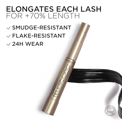 L’Oreal Paris Original Telescopic Mascara, Lengthening, Blackest Black | Extreme Lengthening Mascara For Lash By Lash Separation, Clump-Free, Smooth Formula, Up to 24HR Wear