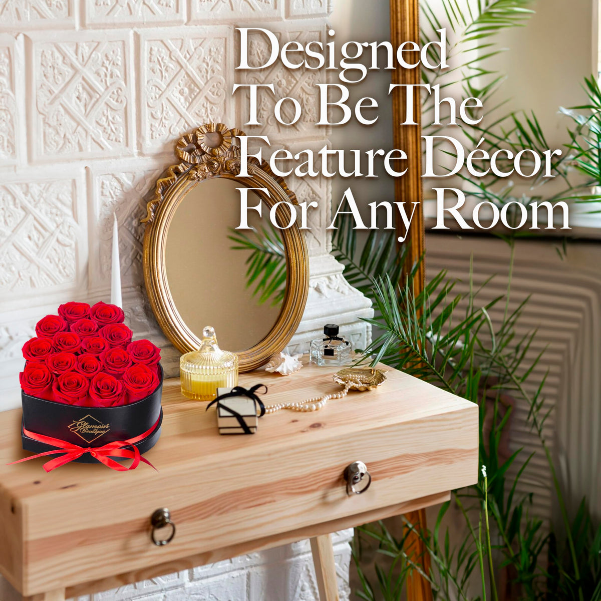 GLAMOUR BOUTIQUE Preserved Flowers, 16 Forever Red Roses in Heart Gift Box | Unique floral present for women, anniversary gifts for her, mom or wife, cute birthday idea, will you be my girlfriend box