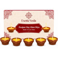 Handcrafted Poojan Clay Ghee Diya Set of 15 - Eco-Friendly Homemade Diya with Premium Cow Ghee Wick for Spiritual Rituals, and Religious Ceremonies, Meditation.