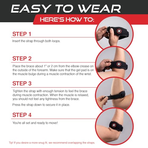 Sleeve Stars Tennis Elbow Brace for Men & Women, Fits 9"-23" (Single/Black) | Adjustable Counterforce Brace, Tennis Elbow Strap for Tendonitis Relief, Golfers Elbow Strap, Forearm Brace, Elbow Wrap