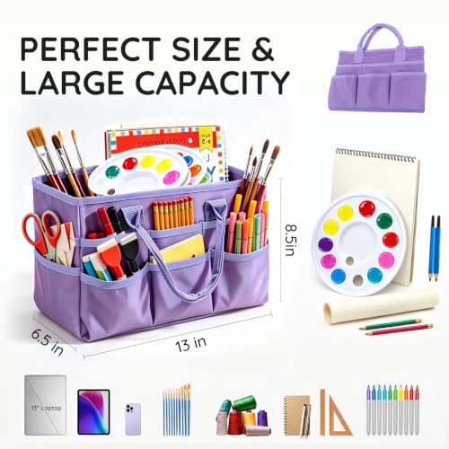 AUVCAS Craft Organizer Tote Bag, Art Supply Organizer Bag for Art Supplies | 10 Pockets,Portable Handle,Collapsible Design,Reinforced Base,Sturdy Art Caddy Bag for Scrapbooking,Craft,Art,Sewing